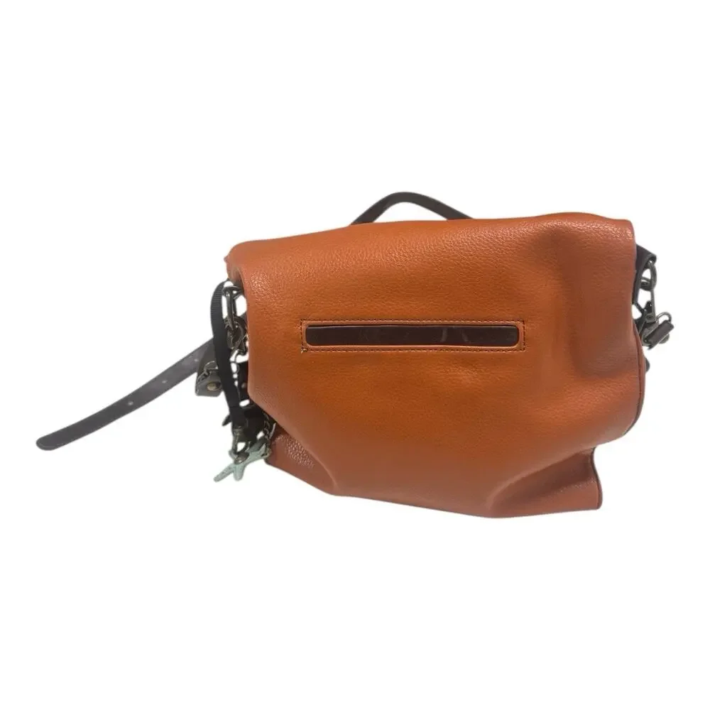 Chala Charming Crossbody Bag Zip Flap Top Metal Chain Rust Brown Turtle Keychain - Picture 6 of 11
